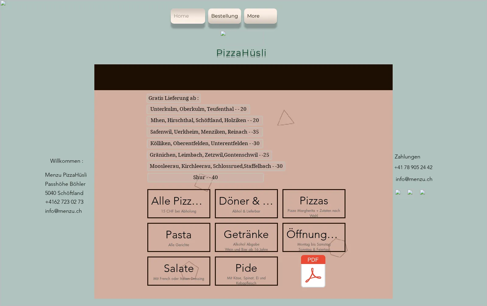 Alte Website des Menzu Pizzahüsli